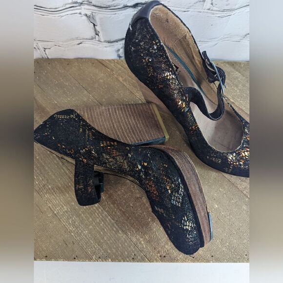 Feud Britannia Handmade shoes Snakeskin print chucky wedge style 6 mary janes - Picture 4 of 10